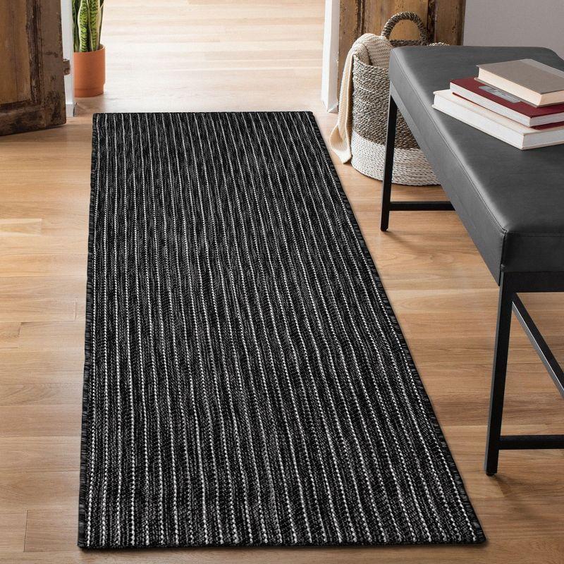 Liora Manne Carmel Texture Stripe Indoor/Outdoor Rug Black 1'11" x 4'11"