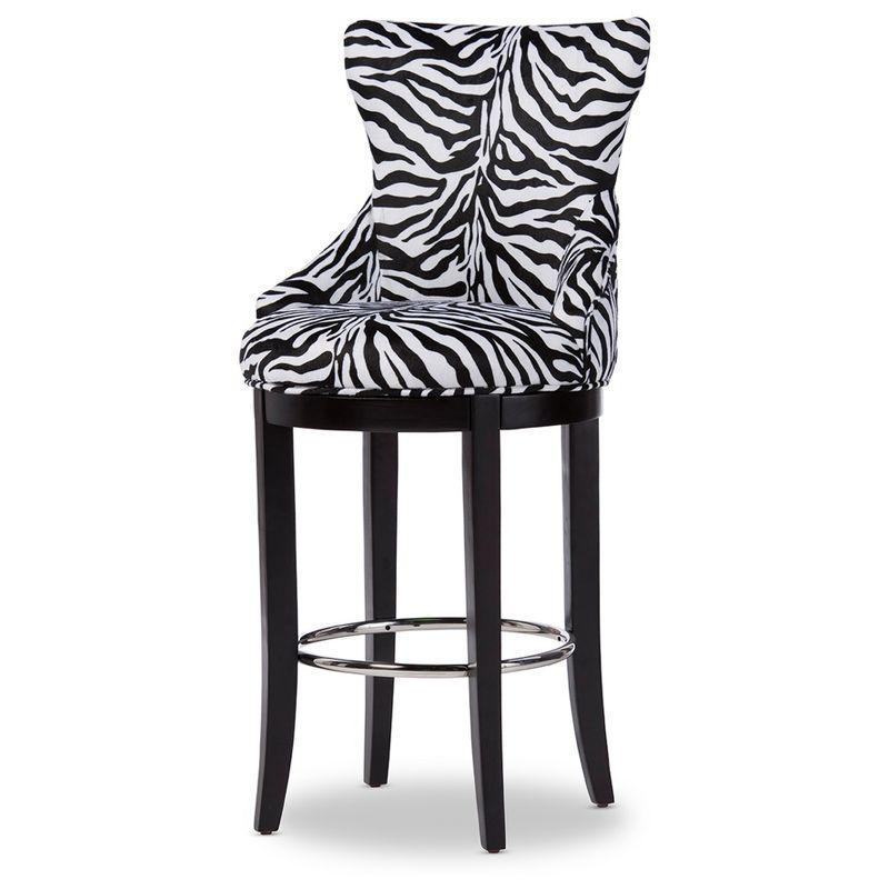 Baxton Studio Peace Modern and Contemporary Zebra Print Patterned Fabric Upholstered Barstool with Metal Footrest Beige: Plywood Frame
