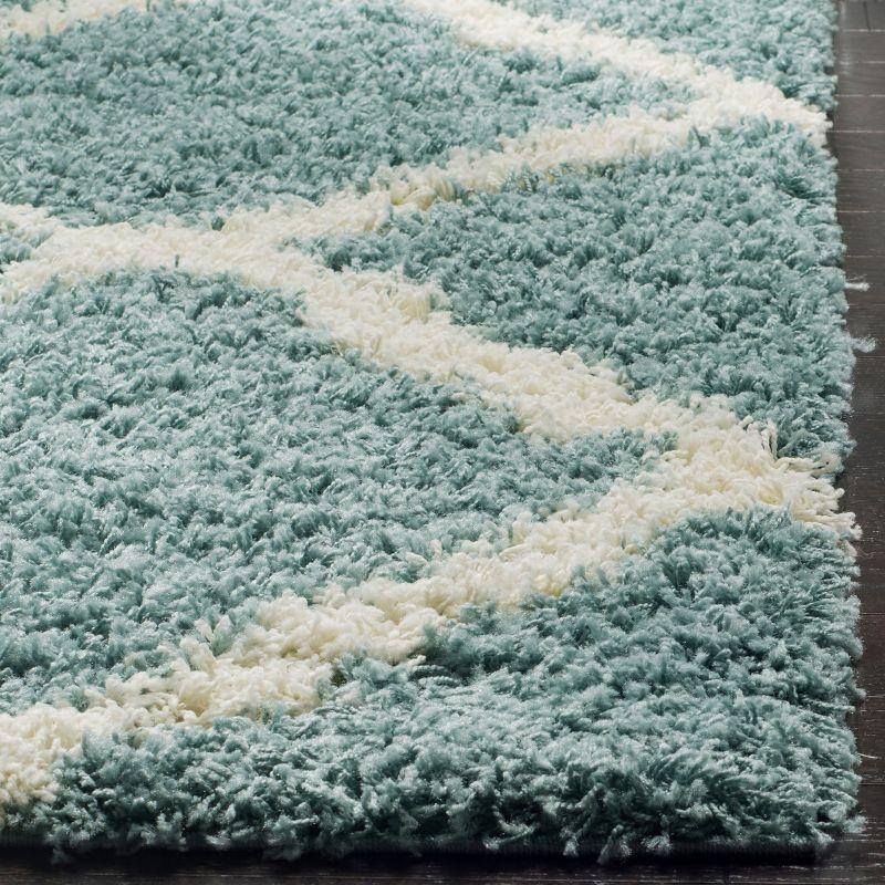 Seafoam and Ivory Square Shag Rug, 4' x 4'