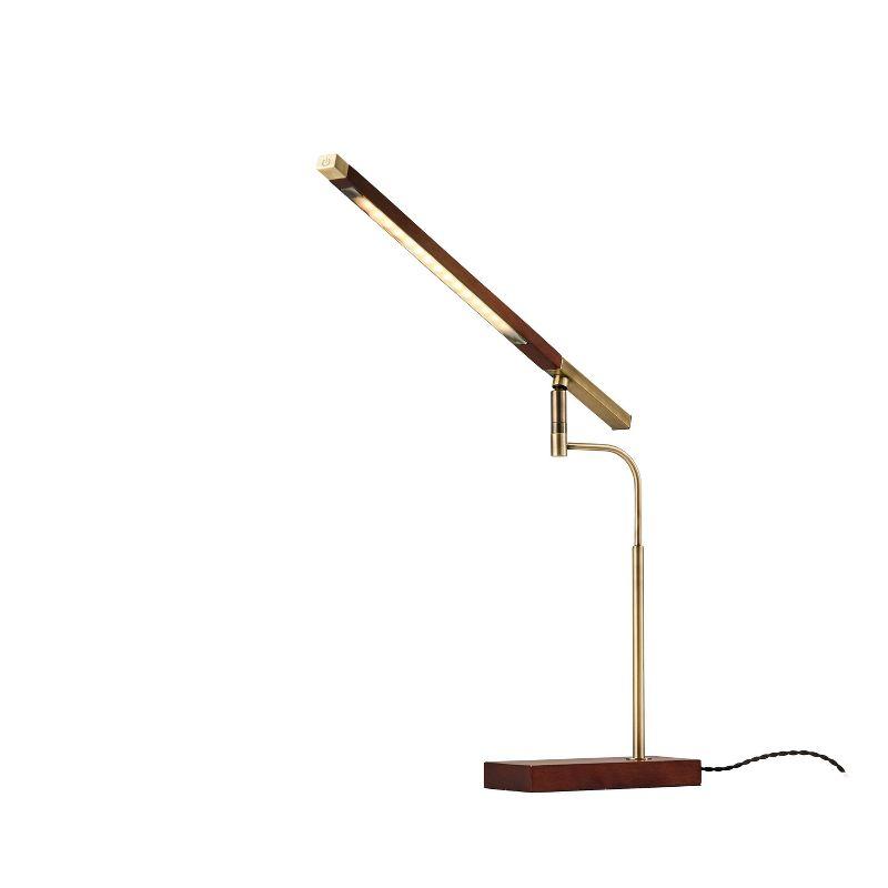 Walnut and Antique Brass Adjustable LED Desk Lamp with USB Port