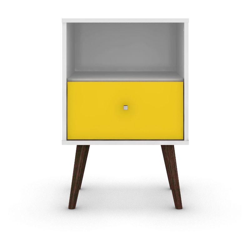 Liberty Mid-Century Modern White and Yellow Nightstand with Metal Handle