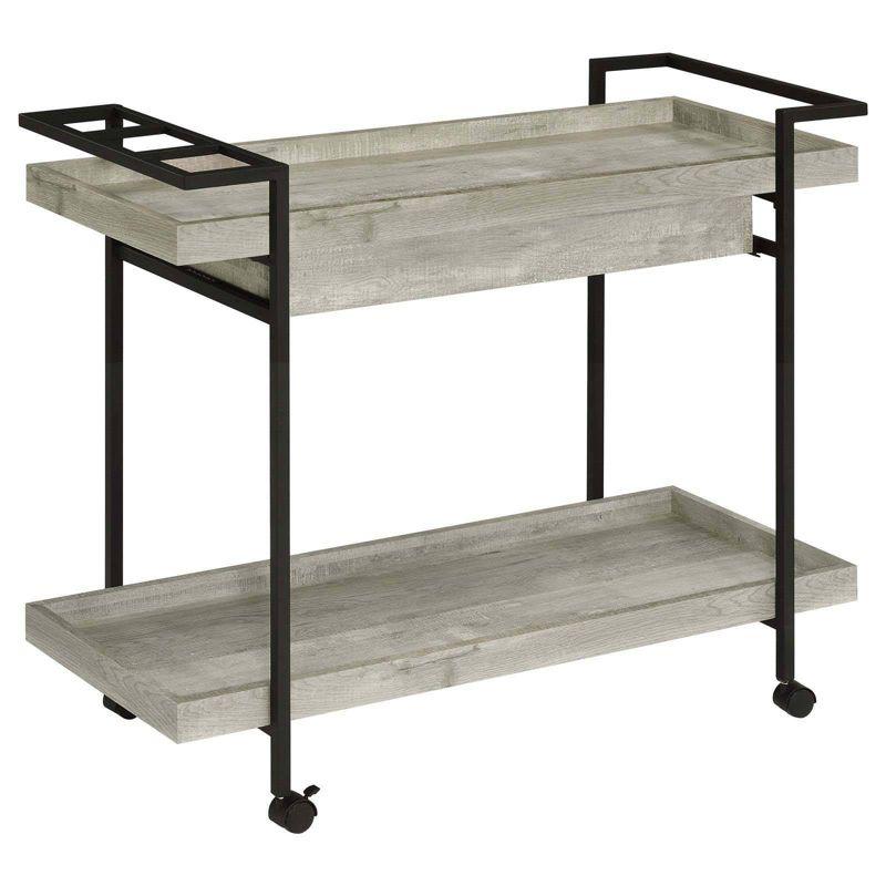 Coaster Ventura Coastal 2 Tier Wood Bar Cart with Storage Drawer Gray Driftwood