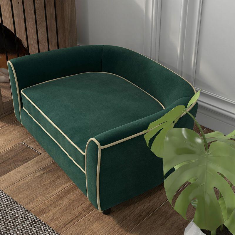 PawHut Dog Sofa, Fancy Pet Bed, Modern Dog Couch for Small and Medium Dogs, with Soft Cushion, Washable and Removable Cover, Dark Green