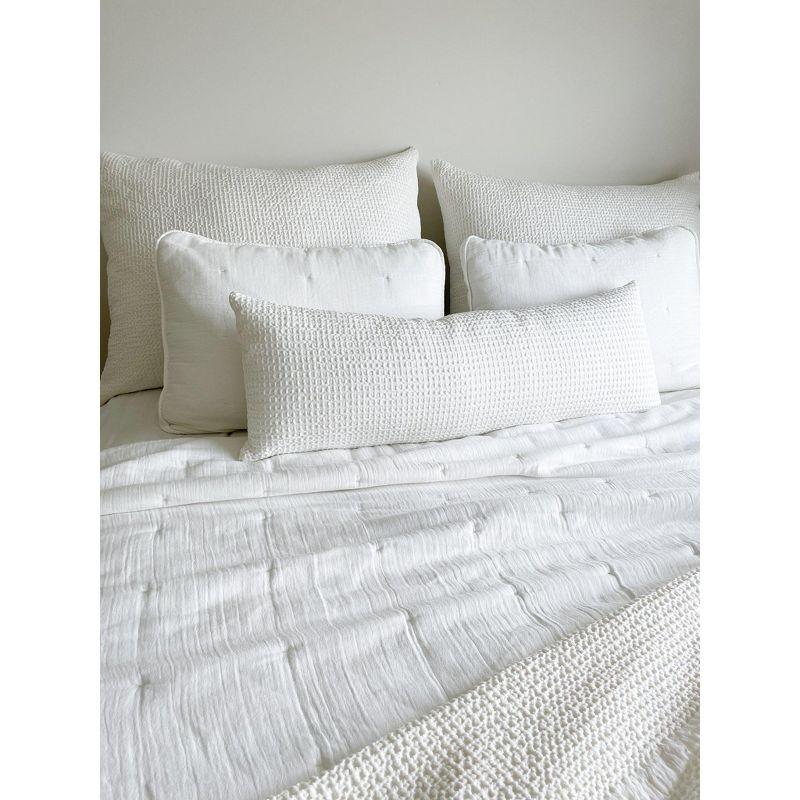 White Cotton Waffle Weave Lumbar Pillow 12x18