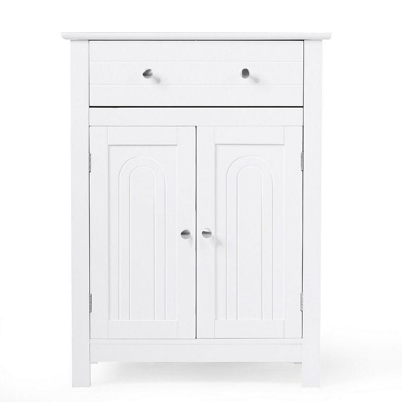 Tangkula Bathroom Storage Cabinet Free Standing Large Drawer W/Adjustable Shelf White