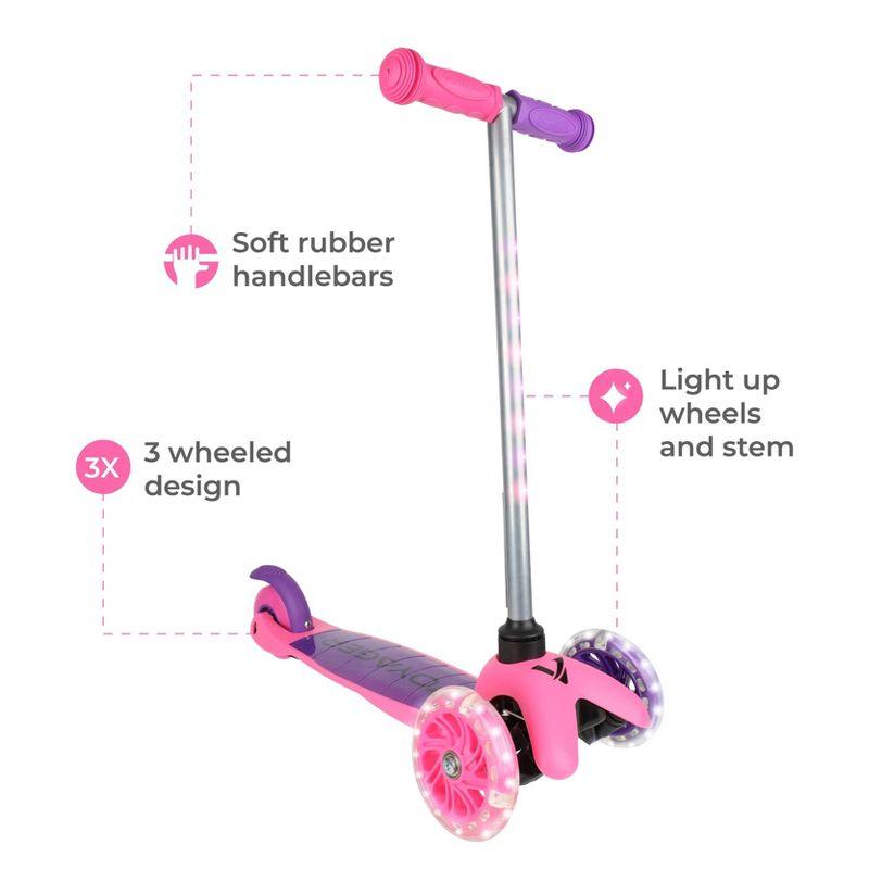 Pink and Purple 3-Wheel Kids Scooter with Light-Up Wheels