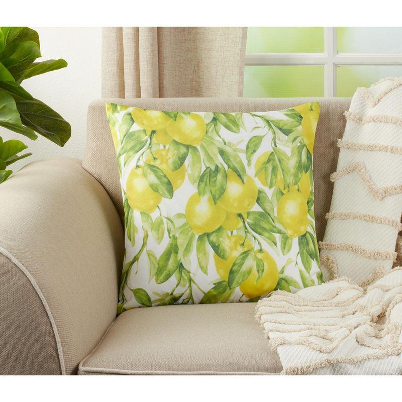 Saro Lifestyle Printed Lemon  Decorative Pillow Cover, Multi, 18"