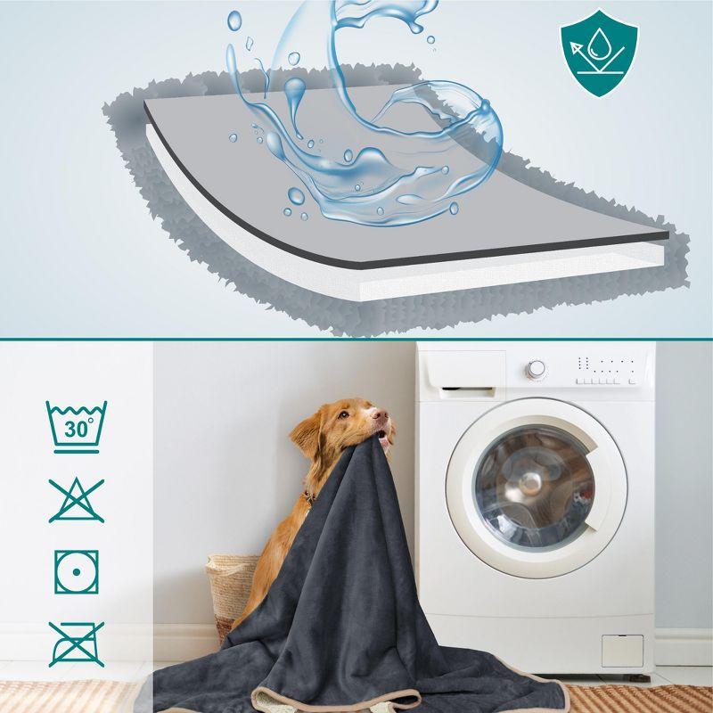 PetAmi Waterproof Dog Blanket For Pet Cat, Faux Shearling Fleece Couch Cover, Soft Plush Washable Reversible Throw