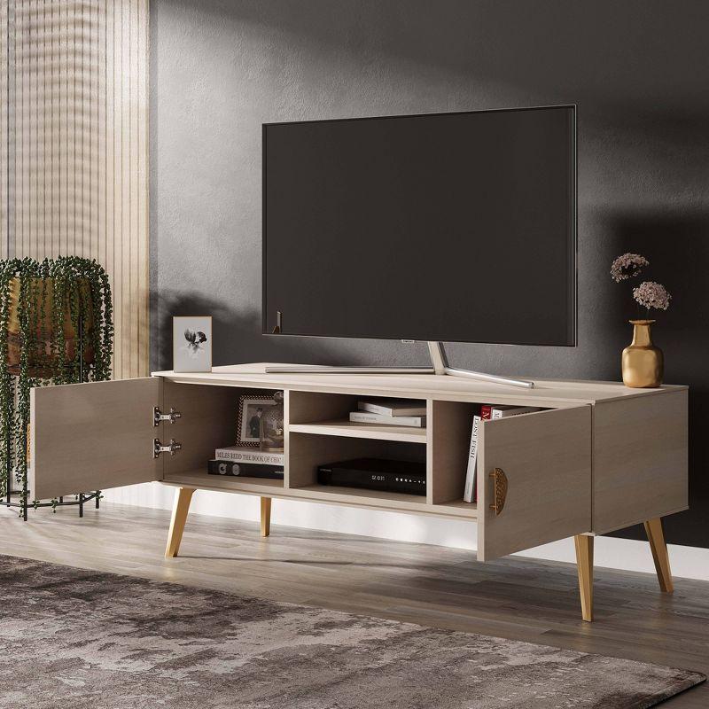 Haley White Wood Mid-Century Modern TV Stand with Cabinet