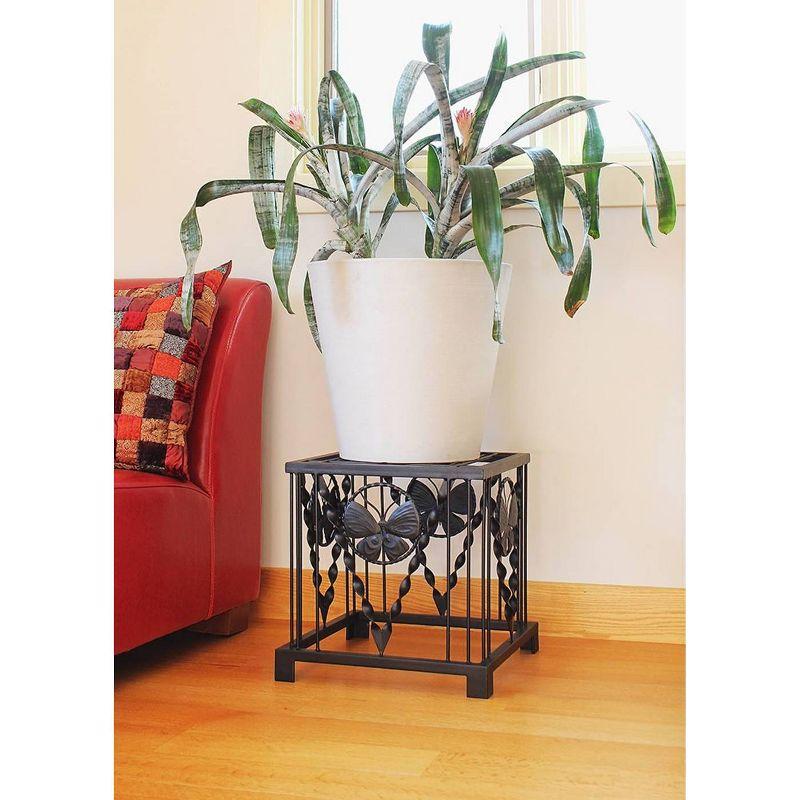 16" Iron Modern Indoor Outdoor Julia Butterfly Plant Stand Black Powder Coat Finish - Achla Designs: Freestanding Square Planter Holder