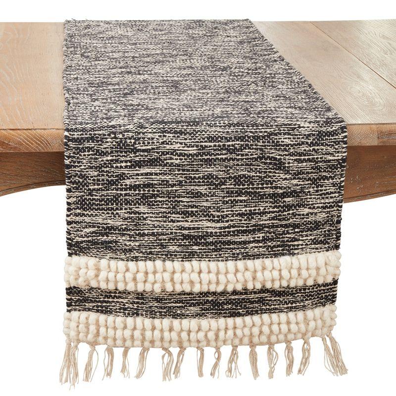 Boho Fringe Pom Pom Stripe Cotton Table Runner