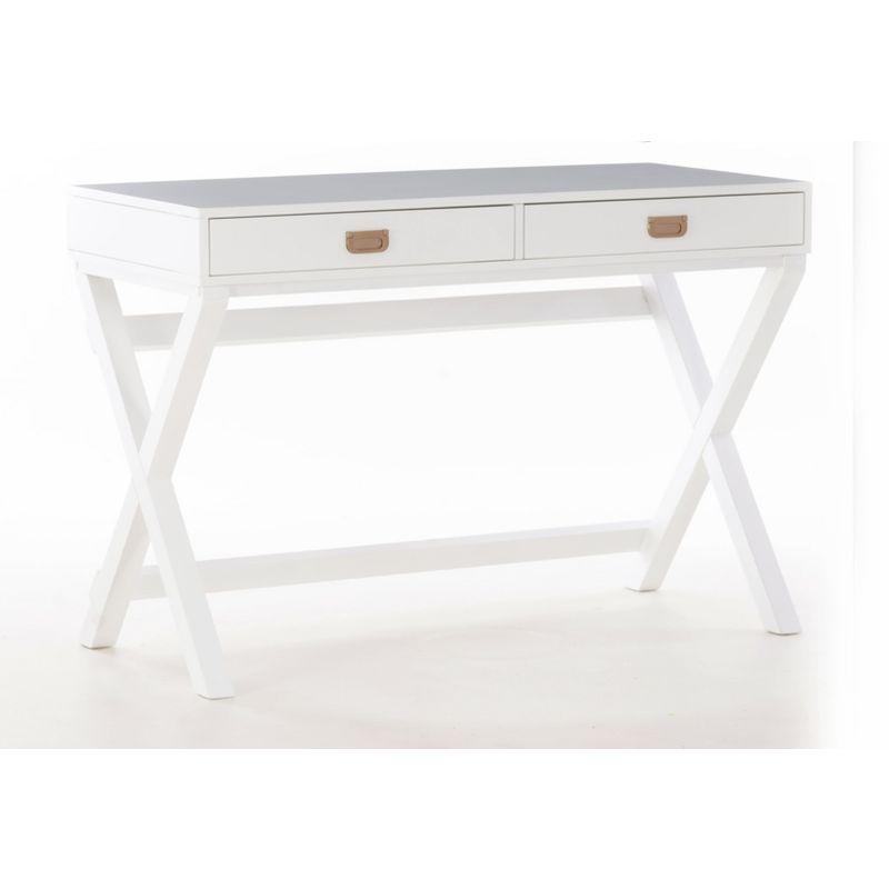 Peggy Transitional Campaign Wood Writing Desk with Drawers Blue - Linon: Silver Hardware, X-Framed Legs, Pine Frame