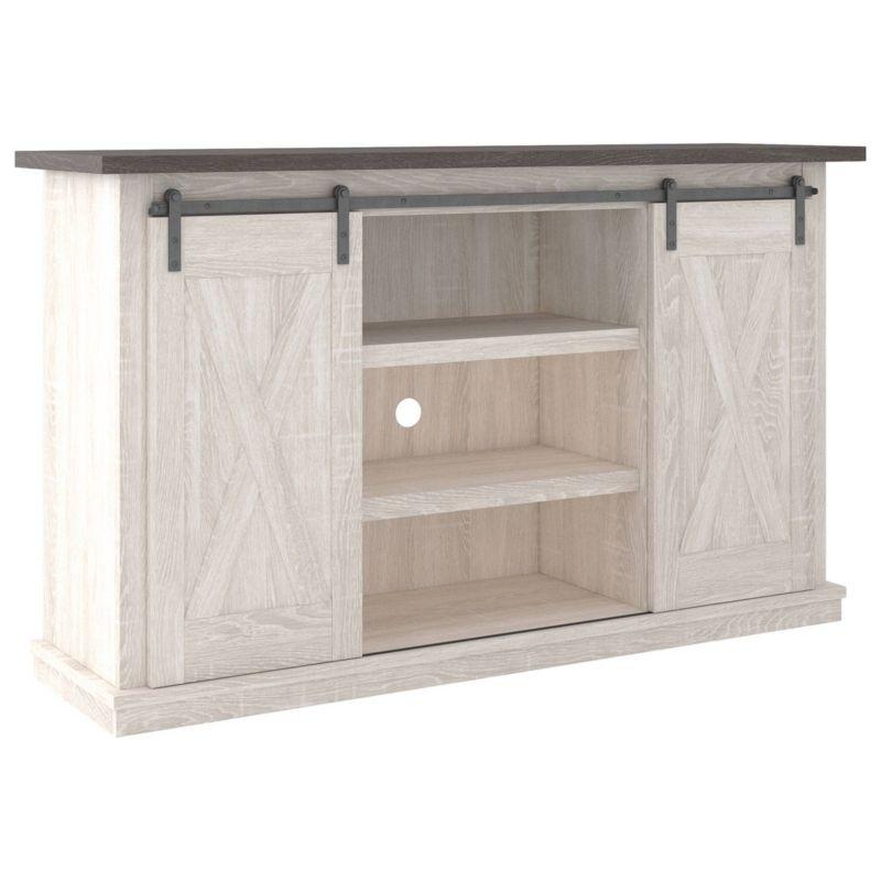 Signature Design by Ashley Dorrinson Medium TV Stand for TVs up to 63" Two-Tone: Farmhouse Media Console with Adjustable Shelves