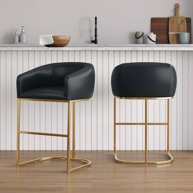 Manhattan Comfort Set of 2 Louvre Counter Height Barstools Black/Titanium Gold