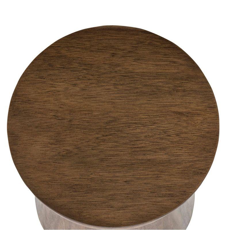 East at Main 19" Cinched Wood Drum Table Walnut: Handcrafted, Mango, No Assembly Required