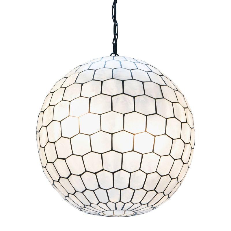 Storied Home Capiz Honeycomb Globe Pendant Light Capiz White Seashells