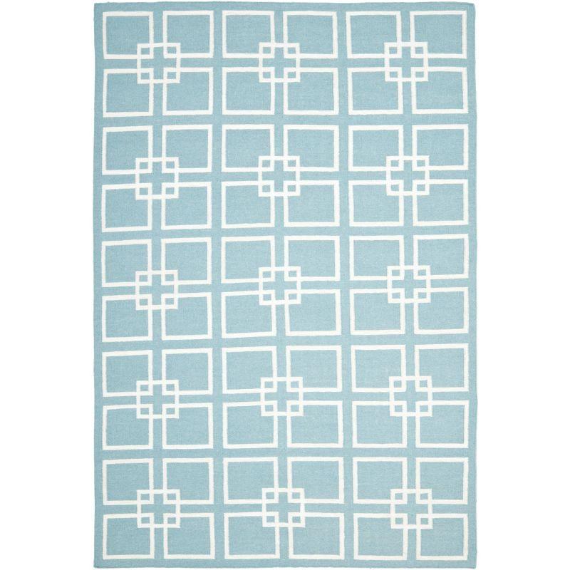 Martha Stewart Flat Weave Wool/Silk/Cotton Geometric Rug in Geyser Blue