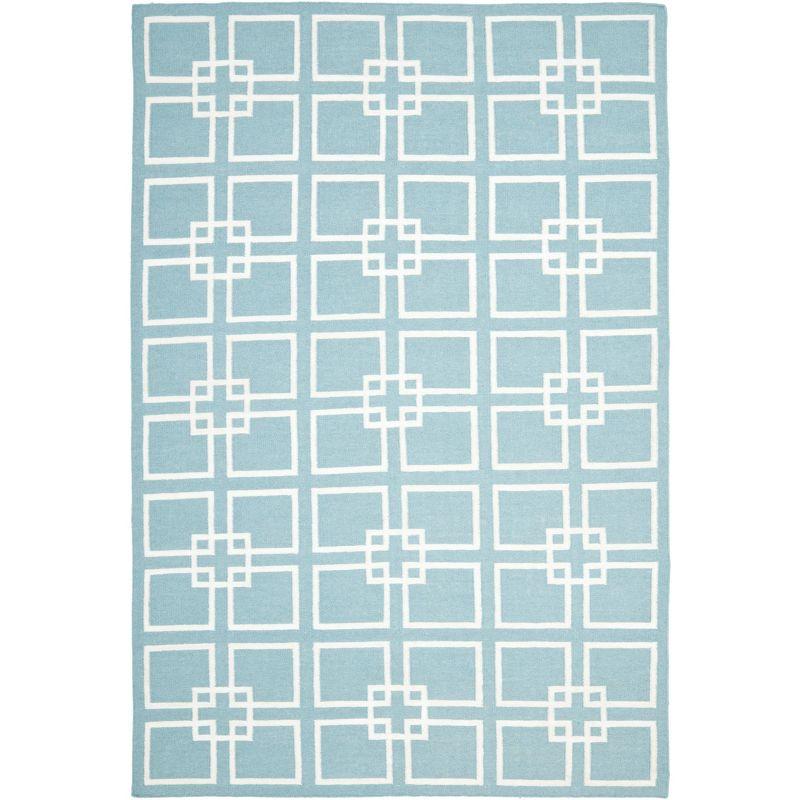 Geyser Blue Geometric Square Dance Wool & Silk 6'x9' Area Rug