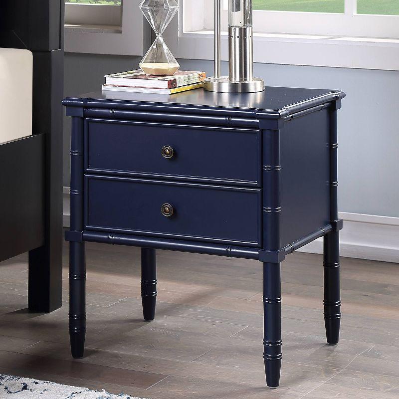 Comfort Pointe Ellison Nightstand Midnight Blue: Coastal Style, 2 Drawers, MDF & Poplar Frame, 25"H x 23"W
