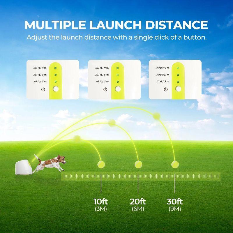 Automatic Dog Ball Launcher, Interactive Dog Ball Thrower with 10/20/30Ft Adjustable Distances, Dog Tennis Ball Thrower with 3 Tennis Balls