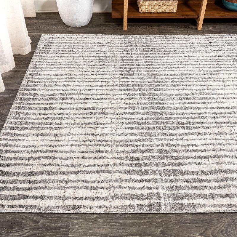 3'x5' Skoura Modern Bold Stripe Area Rug, Beige/Dark Gray - JONATHAN Y