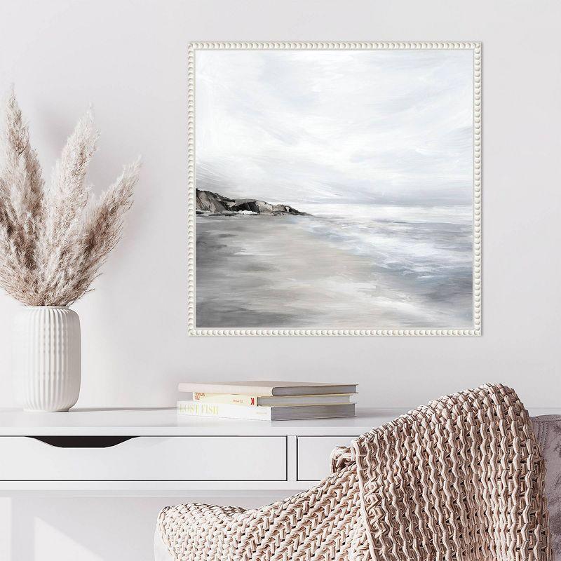 Silver Waves Abstract Coastal Canvas Print with White Floater Frame