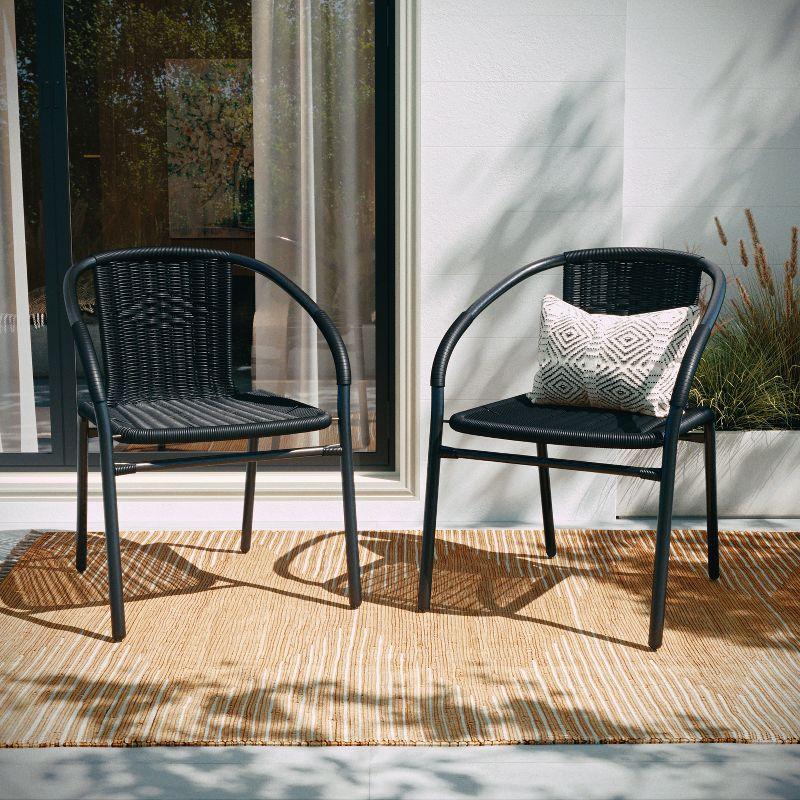 Modern Black Powder-Coated Steel Stackable Outdoor Dining Chair