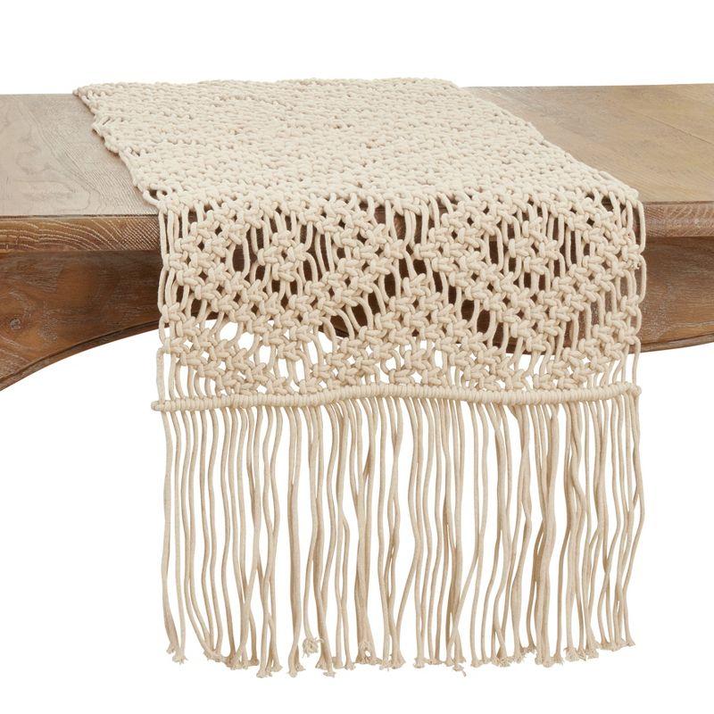 Natural Cotton Macramé Table Runner with Fringed Edges