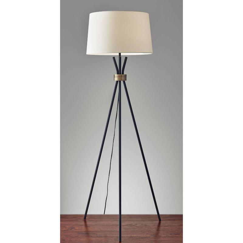 60" 3-way Benson Floor Lamp Black - Adesso: Industrial Chic, Ivory Linen Shade, UL Listed