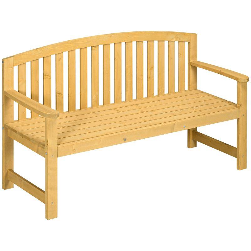 Outsunny Natural Fir Wood 56" Outdoor Garden Bench with Slatted Design