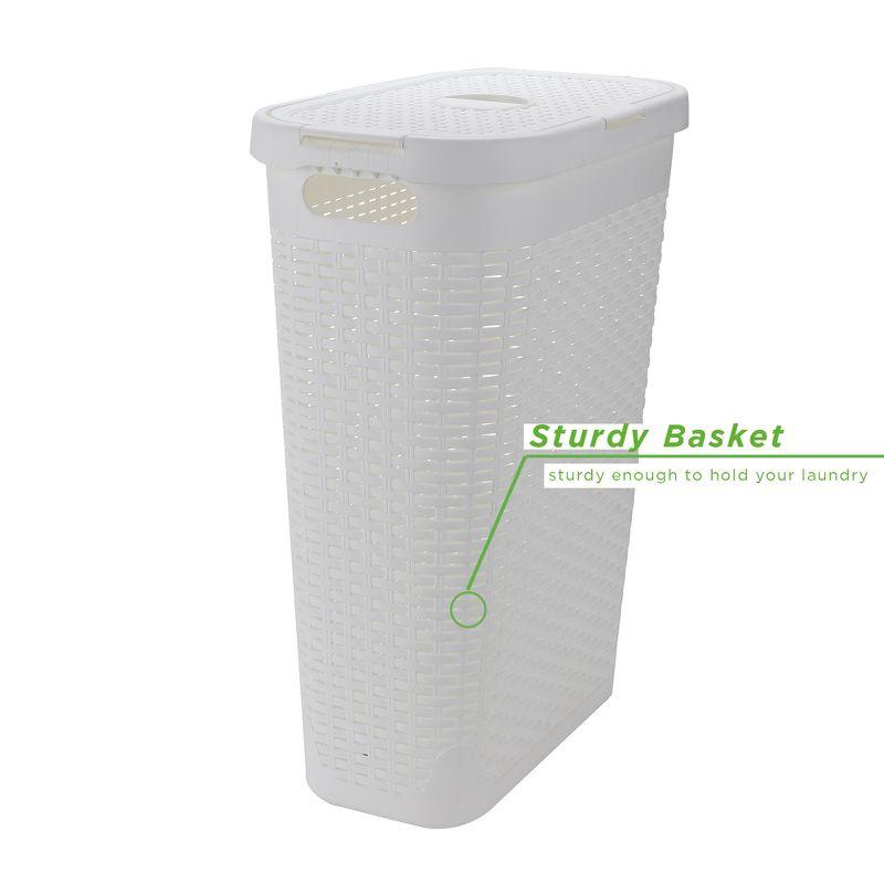 Mind Reader Mind Reader 40L Slim Laundry Hamper, Clothes Basket, Lid, Wicker Design, Plastic