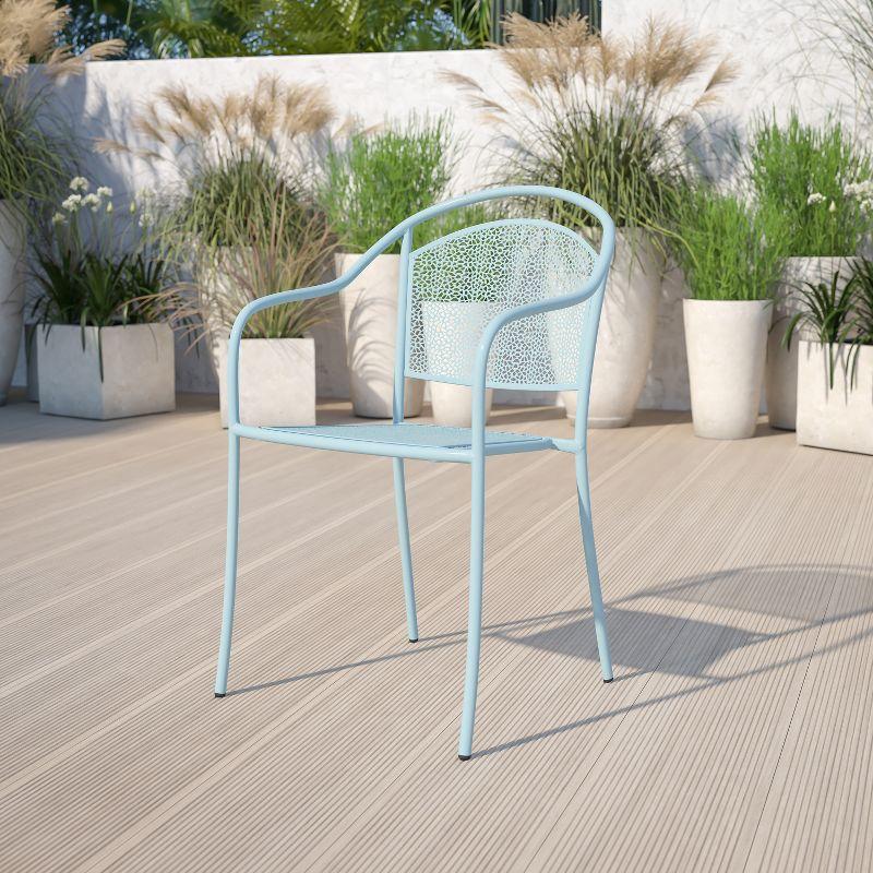 Sky Blue Metal Rain Flower Design Outdoor Dining Chair