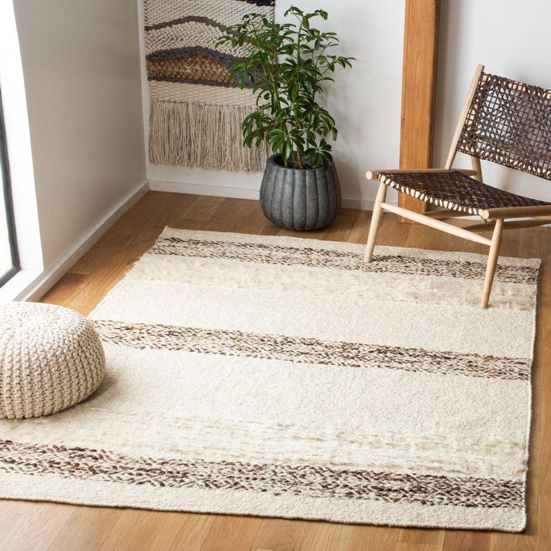 Ivory and Brown Hand-Tufted Wool Rectangular Rug