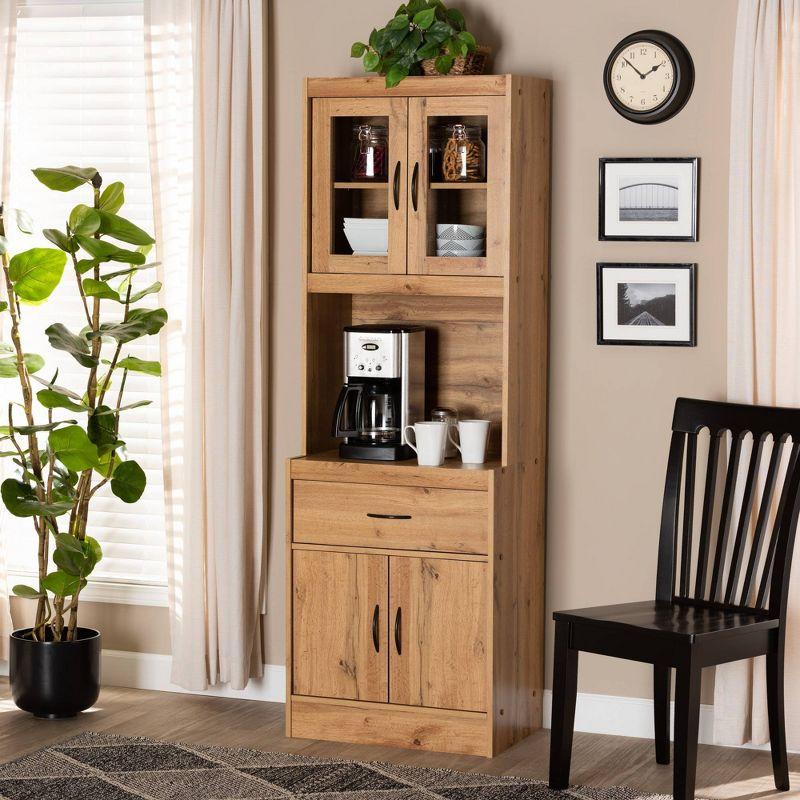 Laurana Oak Brown 71'' Kitchen Pantry Cabinet with Hutch