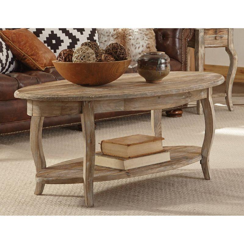 Rustic Reclaimed Wood Oval Coffee Table with Storage