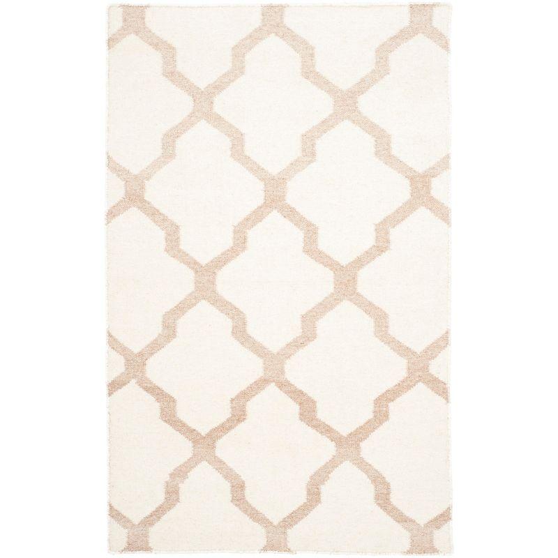 Ivory and Camel Geometric Wool Flat Weave Rug, 3' x 5'