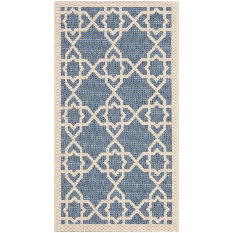 Round Blue Synthetic Easy-Care Stain-Resistant Indoor/Outdoor Rug