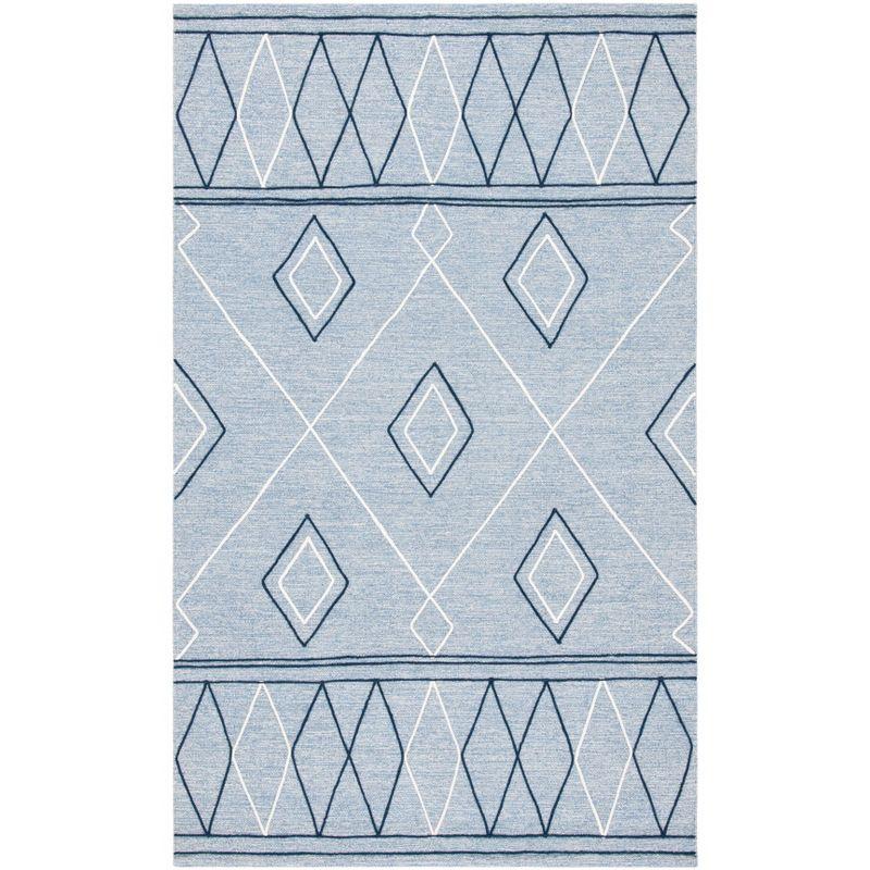 Light Blue and Ivory Wool Cotton Striped Kilim Rug 4' x 6'