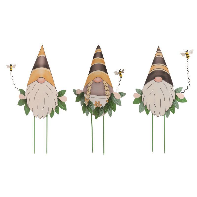 Transpac Metal 23.75" Multicolor Spring Peeking Gnomes Yardstakes Set of 3