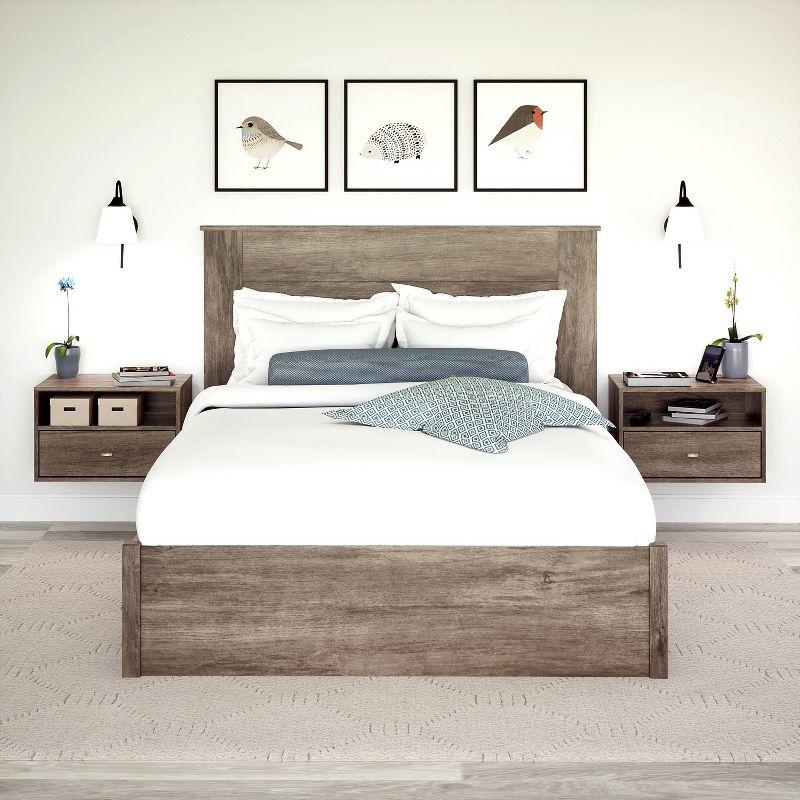 Floating 1 Drawer Nightstand with Open Shelf Drifted Gray - Prepac: Laminated, Cable Management, Metal Glides
