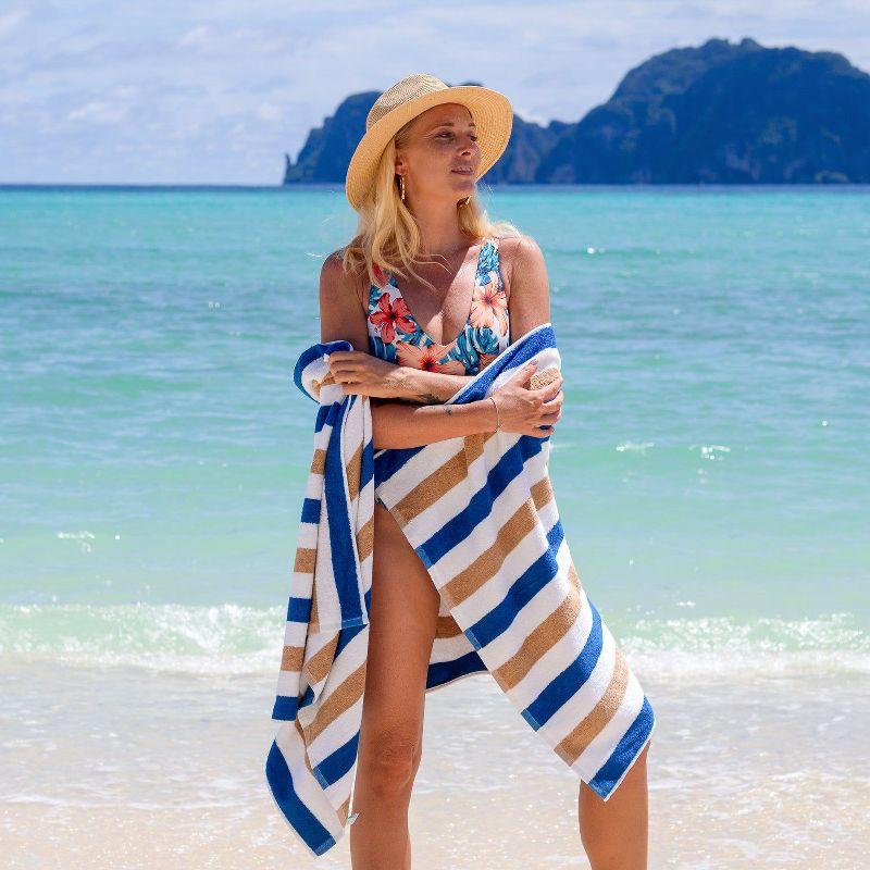 Arkwright Oversized Beach Towels (30x70, 4-Pack), Soft Ringspun Cotton Cabo Cabana Striped Beach Towel, Pool Towel, Bath Towel - Navy/Beige