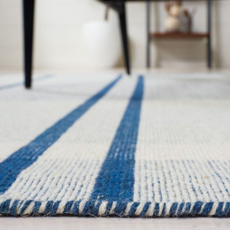 Blue and Beige Striped Wool Flat Woven Area Rug