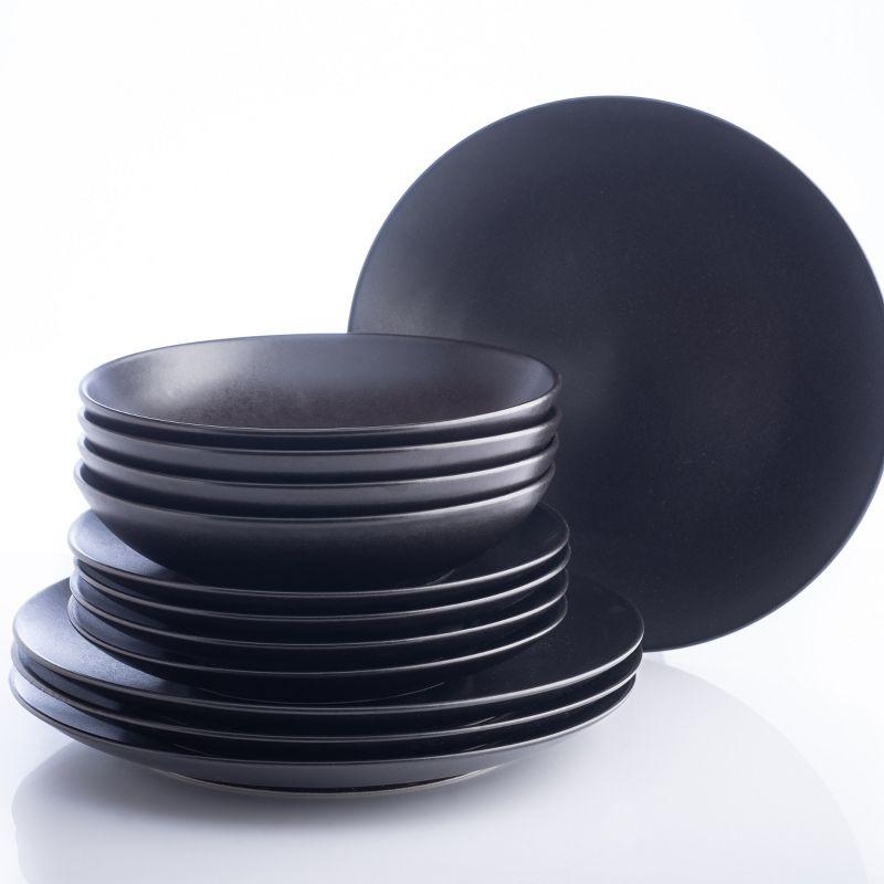 Black Matte 12-Piece Ceramic Dinnerware Set, Service for 4