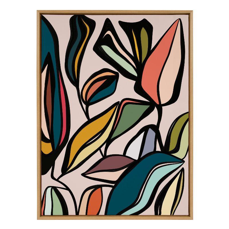 Kate & Laurel All Things Decor Sylvie Fanciful Ficus Framed Canvas Wall Art by Alicia Bock Natural Colorful Plant Leaves Wall Art