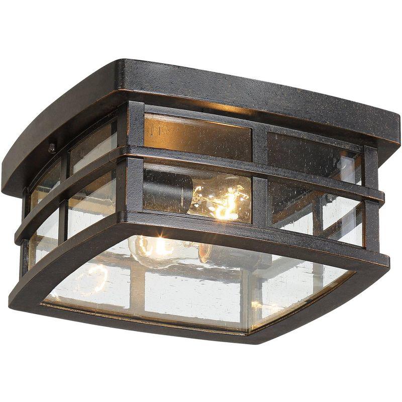 Bronze and Glass Mission Style Outdoor Flush Mount Light