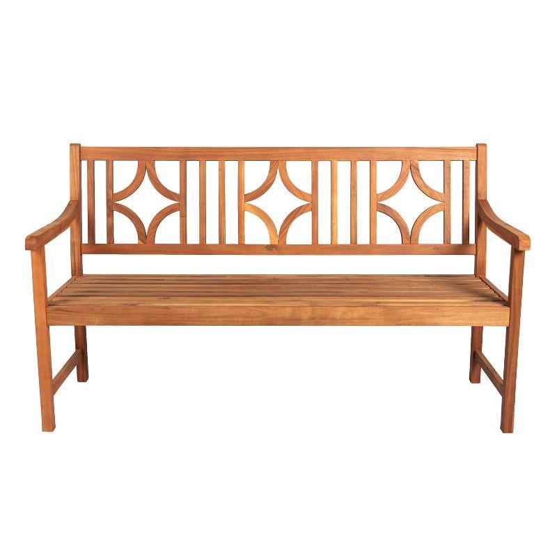 Sloane 3-Seat Ogee Diamond-Back Acacia Wood Outdoor Garden Patio Bench - JONATHAN Y