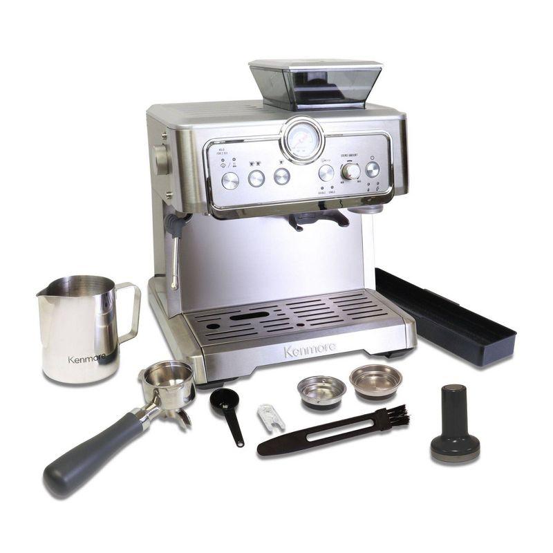 Kenmore Kenmore Espresso Machine With Grinder & Milk Frother, 15 Bar Espresso Coffee Maker, Stainless Steel
