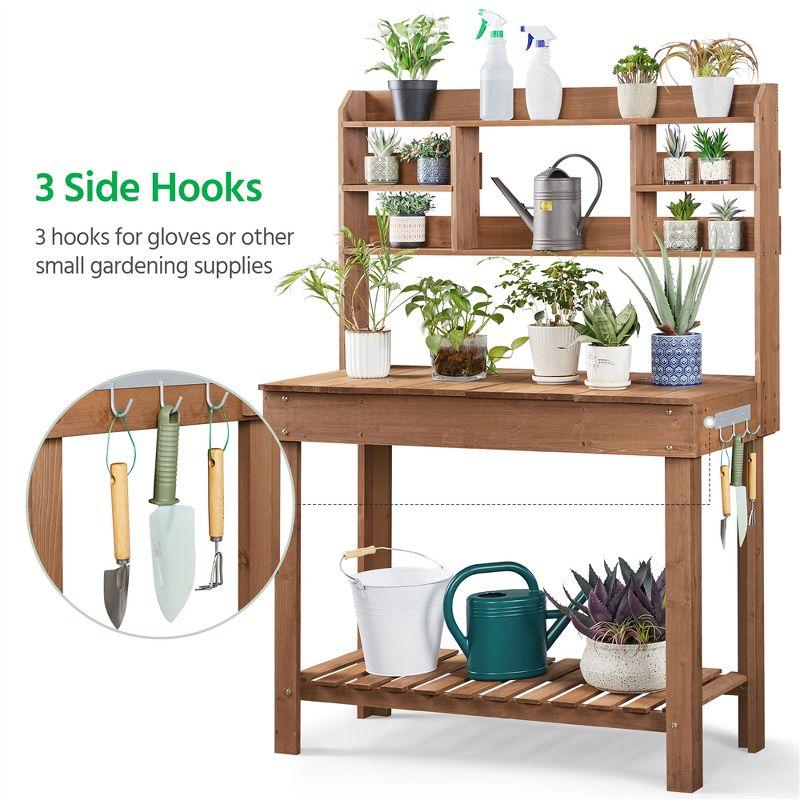 Yaheetech Potting Bench Table with Display Rack/ Storage Shelf/ Hanger, Brown