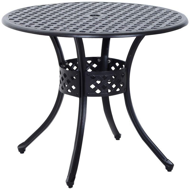 Classic 33" Black Cast Aluminum Round Bistro Table with Umbrella Hole