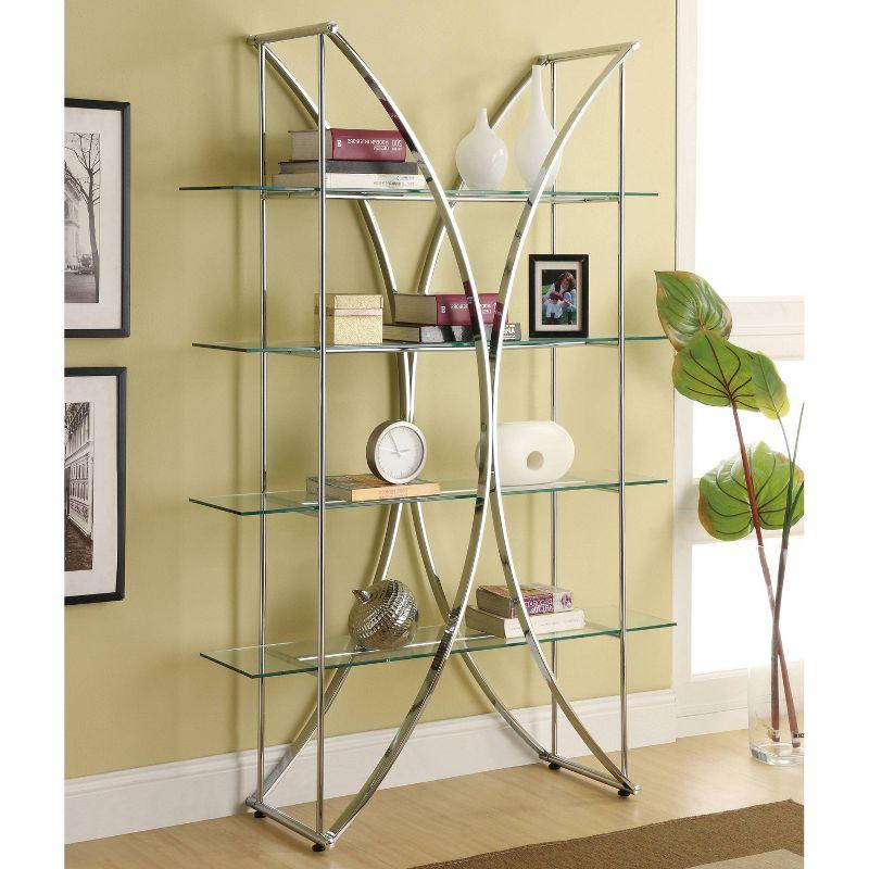 72 Inch Chrome and Glass 4-Tier Contemporary Bookcase